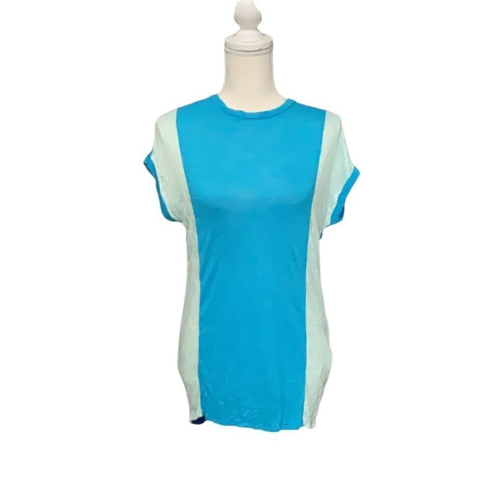 Twiggy London Blue White Color Block Short Sleeve Tunic Top Size XS NWOT
